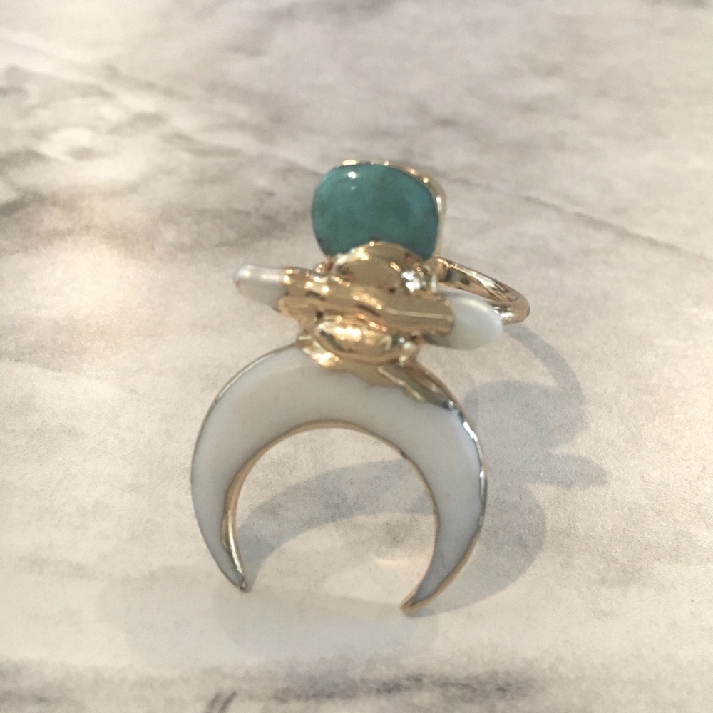 Crescent Moon Shell + Turquoise Ring - image 2